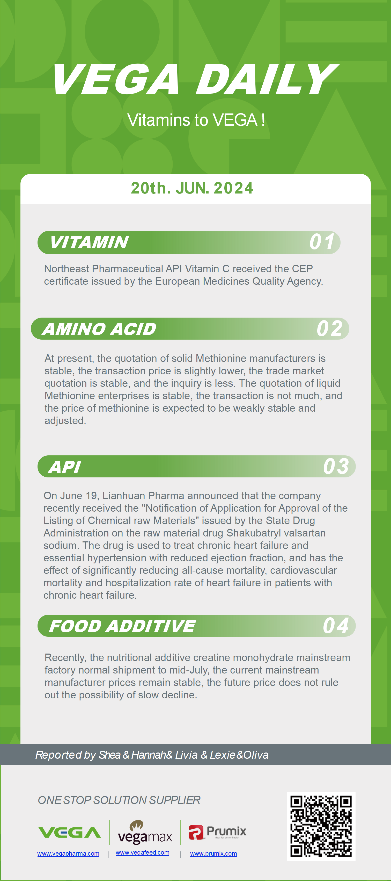Vega Daily Dated on Jun 20th 2024 Vitamin Amino Acid APl Food Additives.png